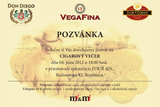 Pozvánka na Cigarový večer v Bratislavě